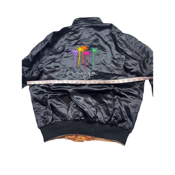 VTG Mirage Las Vegas reversible Golden Nugget Satin Look Shiny Bomber Jacket L - Picture 3 of 13
